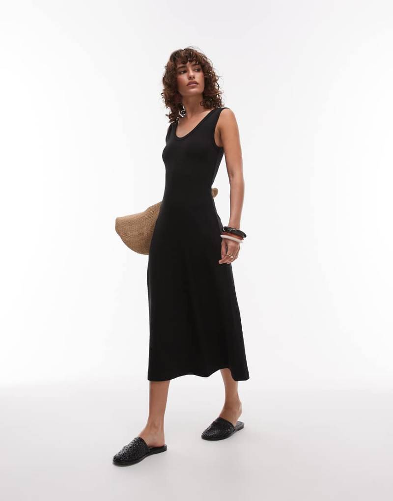 ARKET - Ärmelloses Midikleid aus kompaktem Rippstoff in Schwarz von Arket