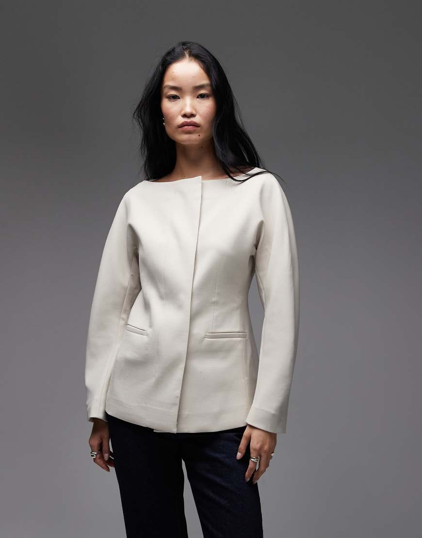 ARKET - Blazer aus Wollmix in Wollweiß mit U-Boot-Ausschnitt von Arket