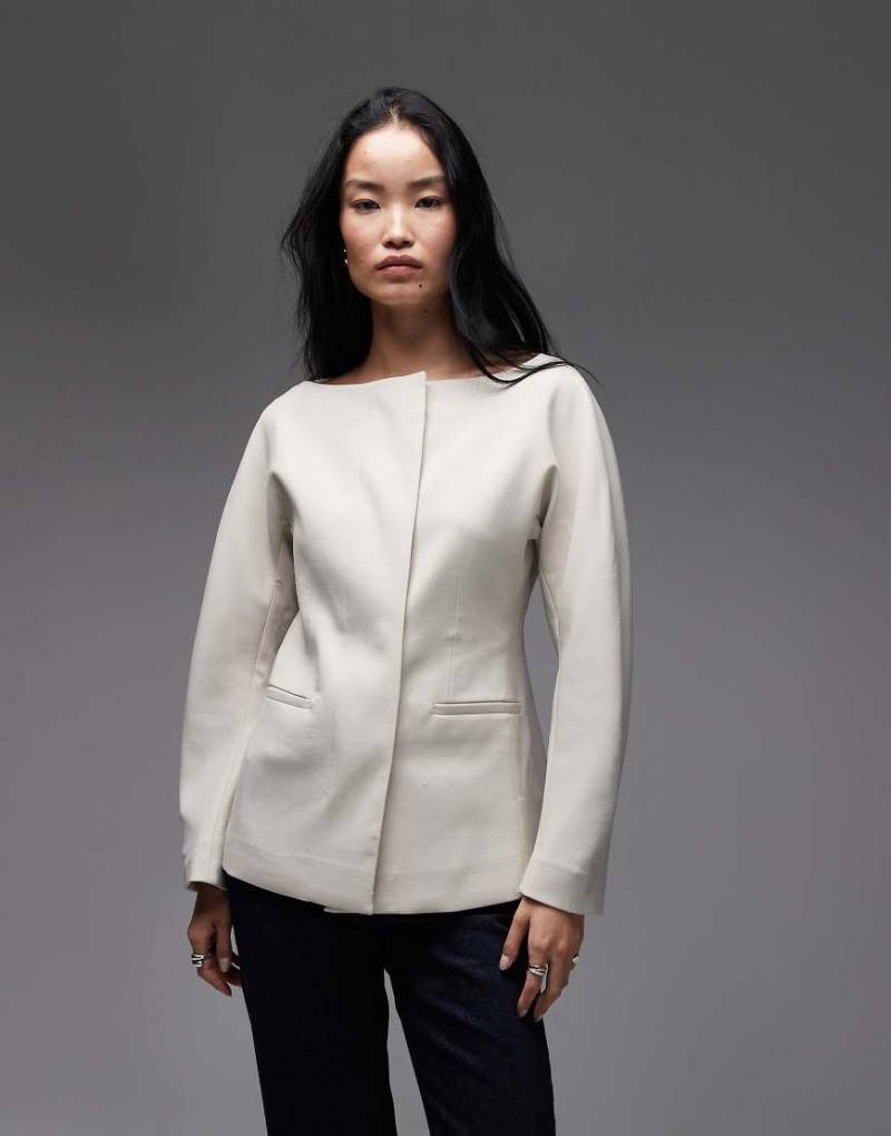 ARKET - Blazer aus Wollmix in Wollweiß mit U-Boot-Ausschnitt von Arket