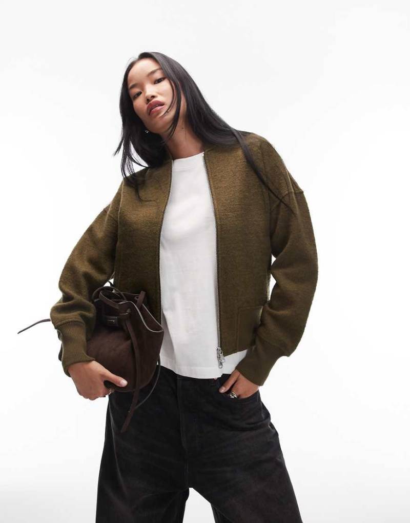 ARKET - Bomberjacke in Khaki mit Reißverschluss vorn und hohem Wollanteil-Grün von Arket