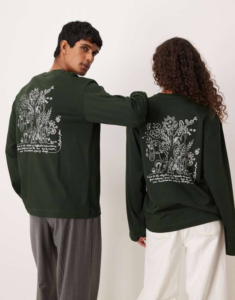 ARKET - Café - Langärmliges Unisex-Shirt in Dunkelgrün mit Rückenprint von Arket