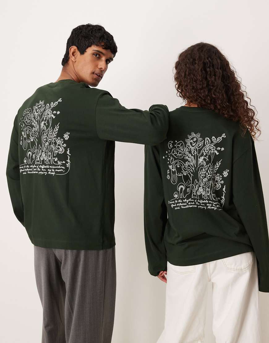 ARKET - Café - Langärmliges Unisex-Shirt in Dunkelgrün mit Rückenprint von Arket