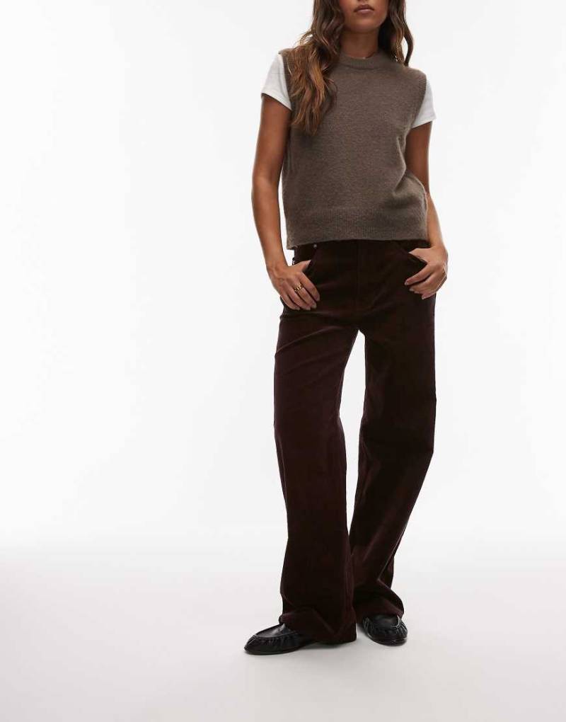 ARKET - Coral - Weite Hose aus Stretch-Cord in Burgunderrot mit niedrigem Bund von Arket