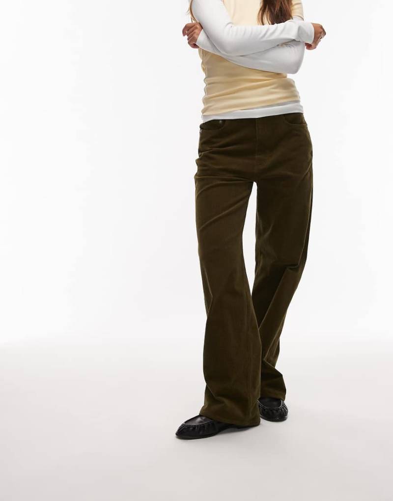 ARKET - Coral - Weite Hose aus Stretch-Cord in Khaki-Grün mit niedrigem Bund von Arket