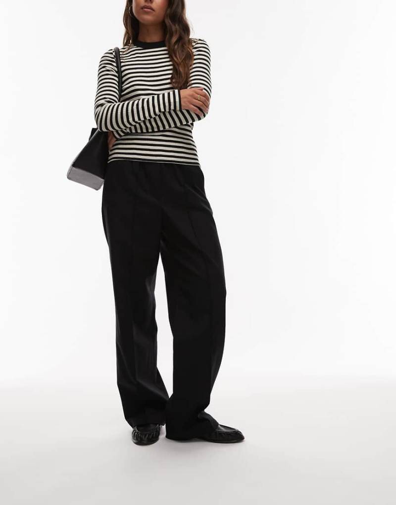 ARKET - Flanell-Hose aus Wolle in Schwarz mit geradem Bein und elastischem Bund von Arket