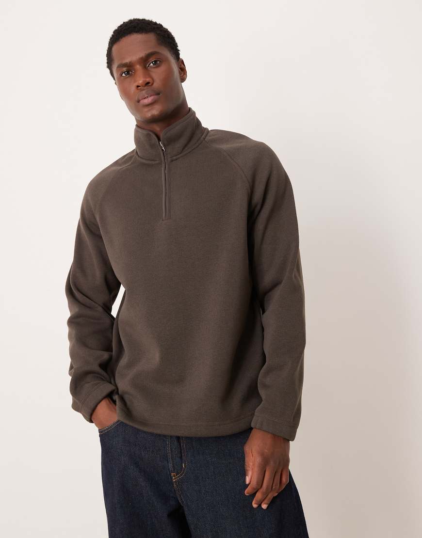 ARKET - Fleece-Sweatshirt aus reiner Baumwolle in Braun mit halblangem Reißverschluss-Brown von Arket