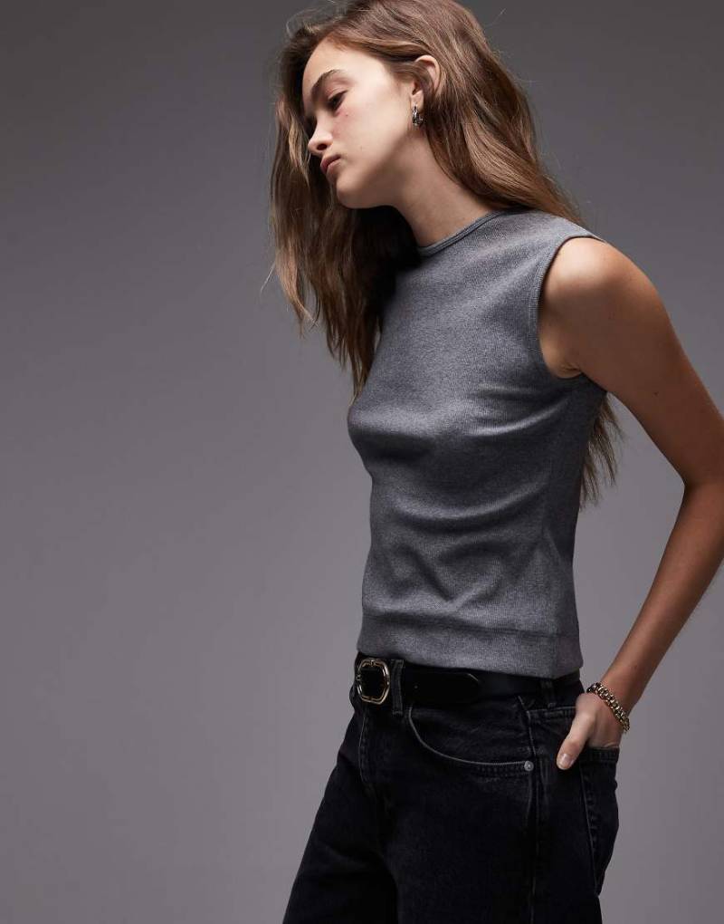 ARKET - Gerippes Jersey-Tanktop in meliertem Grau von Arket