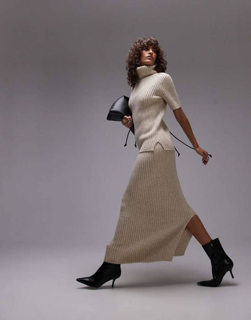 ARKET - Hochwertiger gerippter Maxirock aus Baumwoll-Wollmix in Hellbeige, Kombiteil-Weiß von Arket