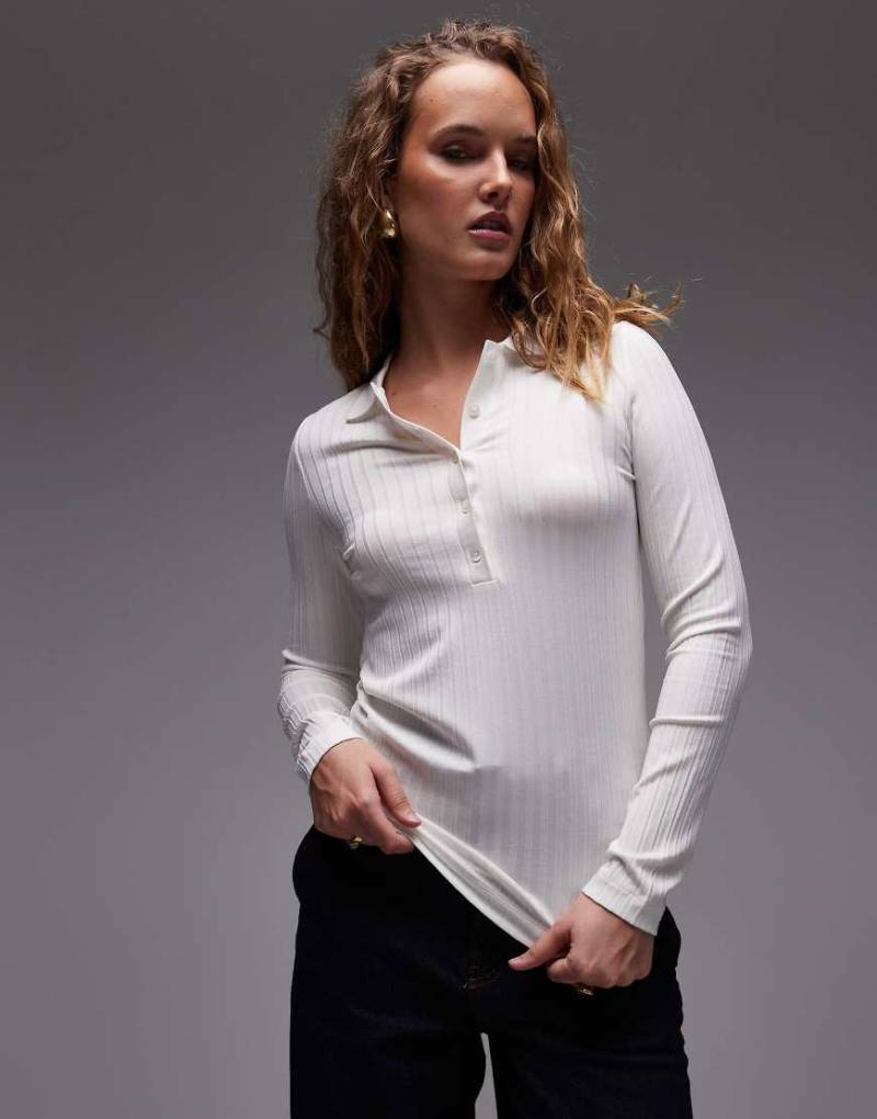 ARKET - Langärmliges Polo-Oberteil aus elastischem Rippjersey in Weiß von Arket