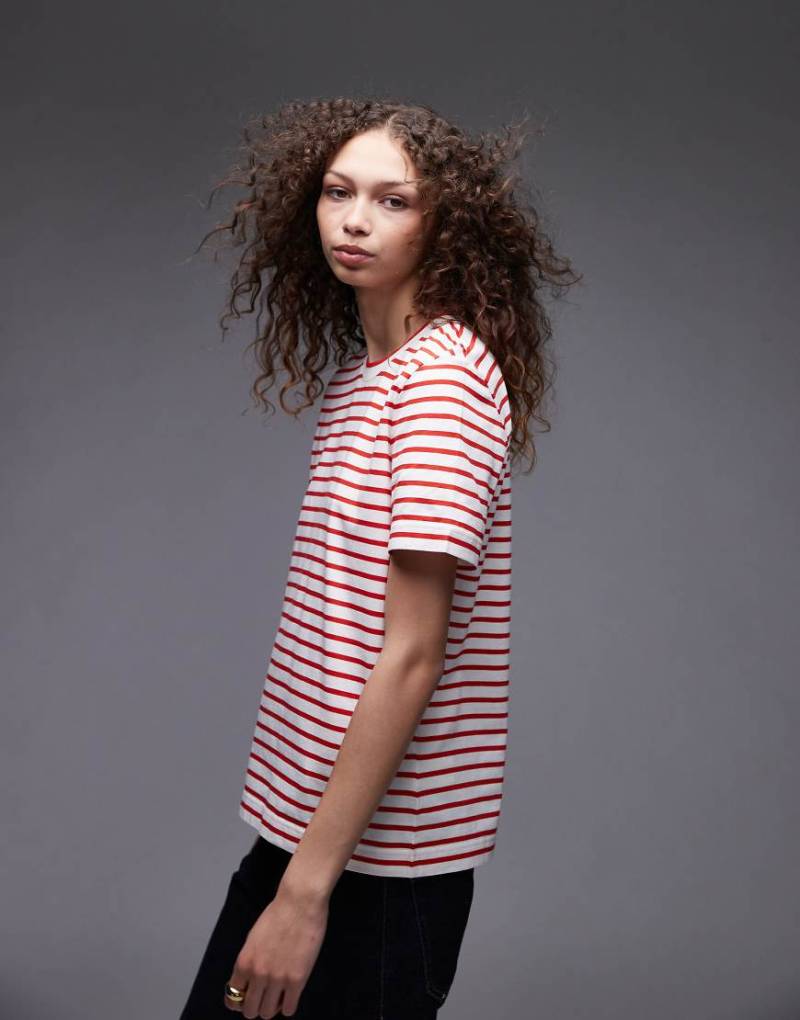 ARKET - Gestreiftes, kurzärmliges T-Shirt in Rosa und Rot-Bunt von Arket