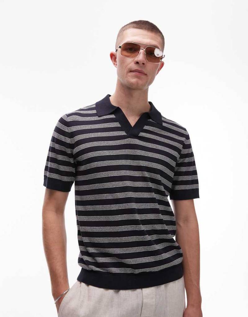 ARKET - Gestreiftes Polohemd aus Strick mit T-Shirt-Ärmeln aus Baumwoll-Leinenmix-Bunt von Arket