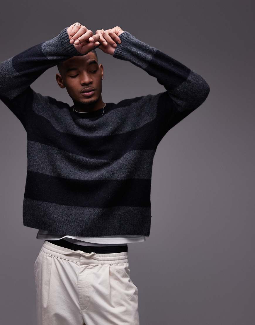 ARKET - Gestreiftes Sweatshirt aus Wollmix in Schwarz und Anthrazit von Arket