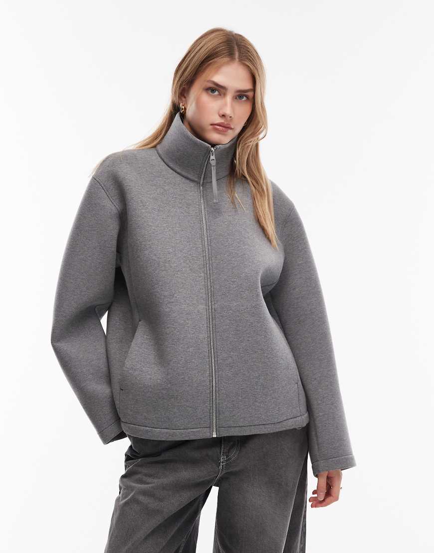 ARKET - Hochgeschlossene Jacke aus neoprenartigem Stoff in Grau mit Reißverschluss von Arket