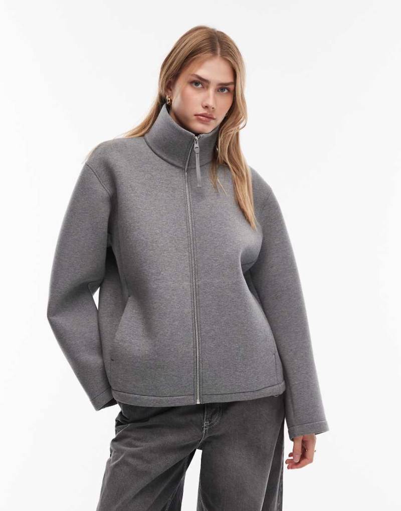 ARKET - Hochgeschlossene Jacke aus neoprenartigem Stoff in Grau mit Reißverschluss von Arket