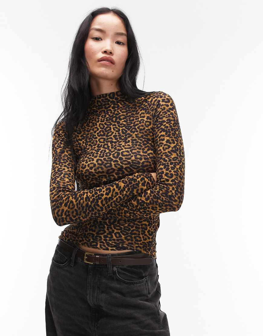 ARKET - Halbtransparentes Strickoberteil aus Merinowolle mit Leopardenprint, breitem Rippenmuster und Stehkragen-Bunt von Arket