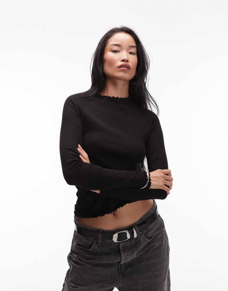 ARKET - Hochgeschlossenes Oberteil aus Jersey in Schwarz mit langen Ärmeln und Knittersaum ARKET - Hochgeschlossenes Oberteil aus Jersey in Schwarz mit langen Ärmeln und Knittersaum von Arket