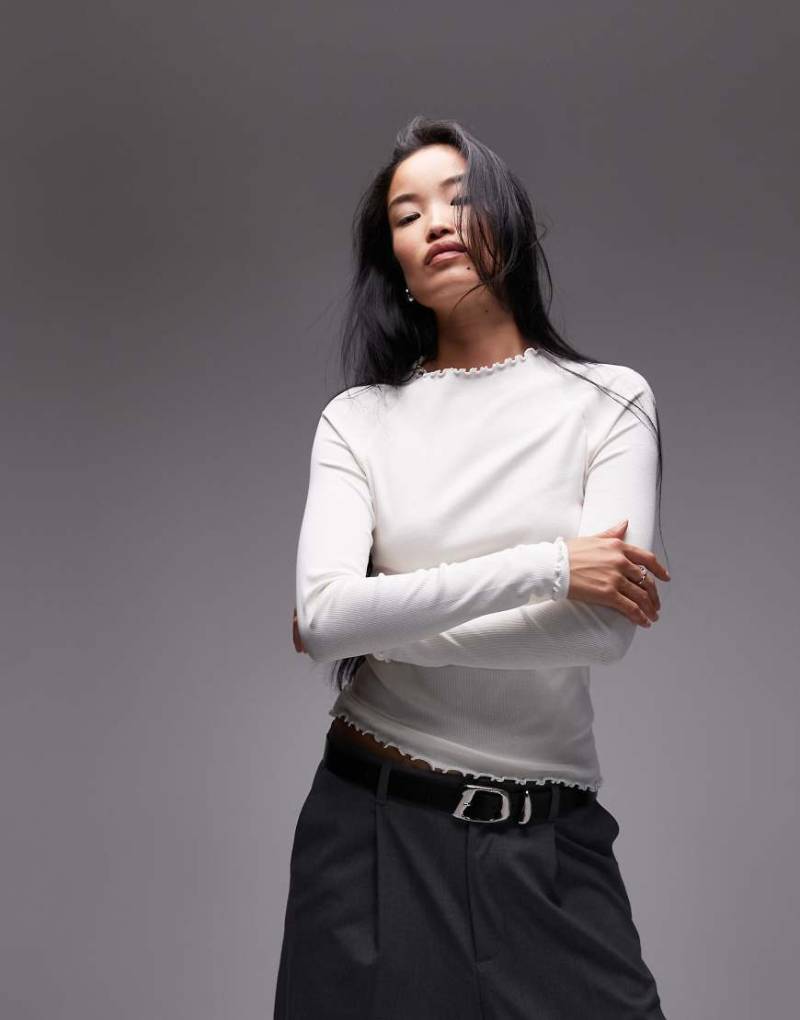 ARKET - Hochgeschlossenes Steppstich-Oberteil aus Jersey in Weiß mit Raglanärmeln von Arket