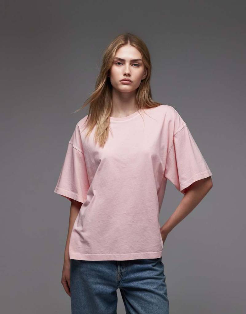 ARKET - Kastiges T-Shirt aus reiner Baumwolle in verwaschenem Rosé-Rosa von Arket