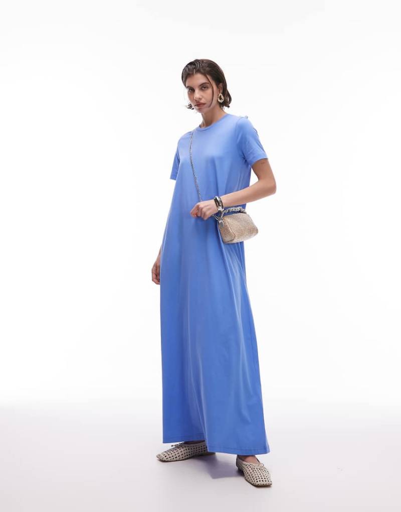 ARKET - Kurzärmliges Jersey-Maxikleid aus reiner Baumwolle in Blau von Arket