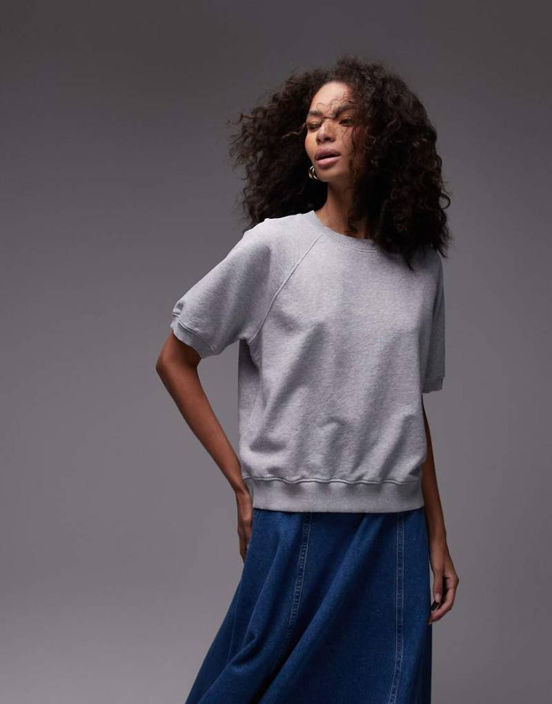 ARKET - Kurzärmliges Sweatshirt aus weichem Terry in meliertem Grau von Arket