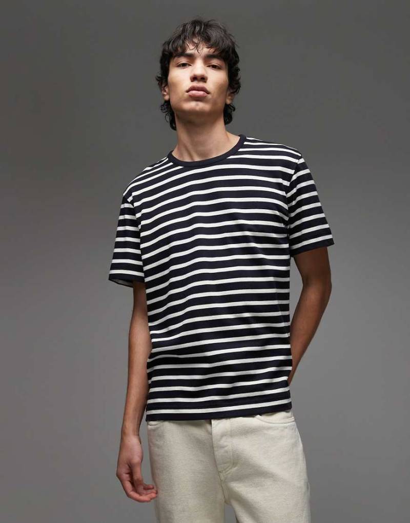 ARKET - Schweres Oversize-T-Shirt mit blauen und weißen Streifen-Bunt von Arket