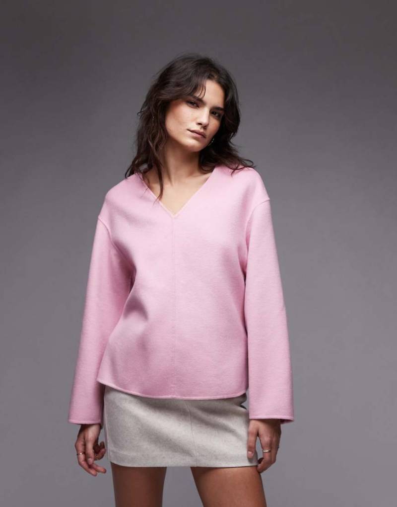 ARKET - Langärmliges Cocoon-Oberteil aus leichter doppelter Wolle in Rosa von Arket