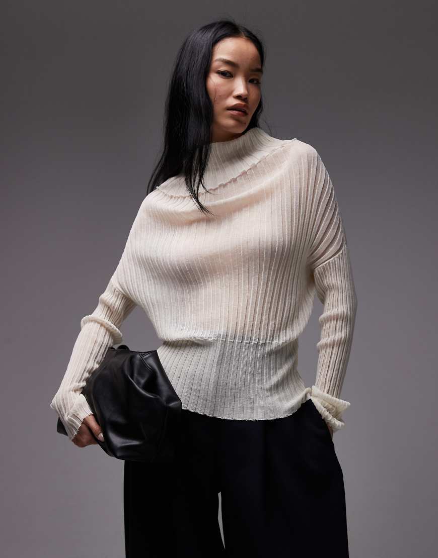 ARKET - Leichter, breit gerippter Pullover in Wollweiß mit Rollkragen von Arket