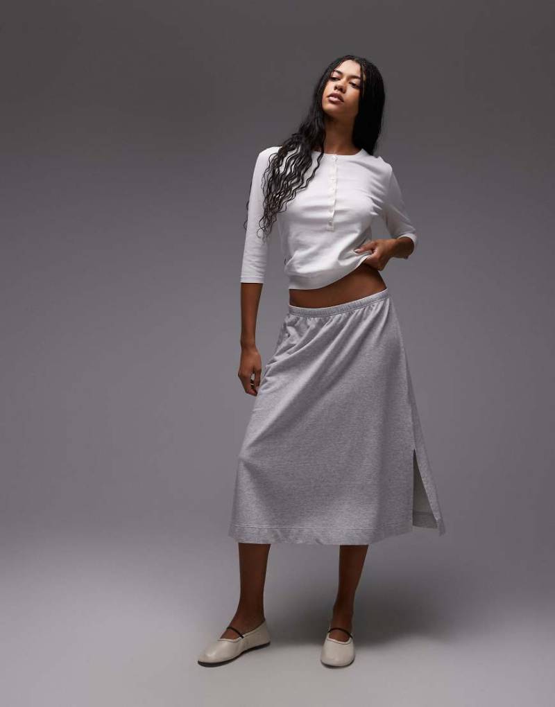 ARKET - Midaxi-Rock aus reiner Baumwolle in Grau mit elastischem Bund von Arket