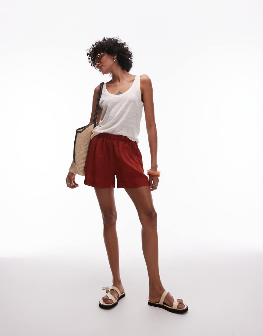 ARKET - Leinen-Shorts in gebranntem Orange mit elastischem Bund-Blau von Arket