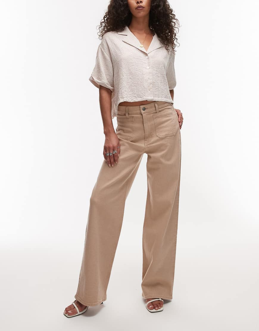 ARKET - Lupine - Jeans in verwaschenem Beige mit hohem Bund, weitem Bein und aufgesetzten Taschen vorne-Neutral von Arket