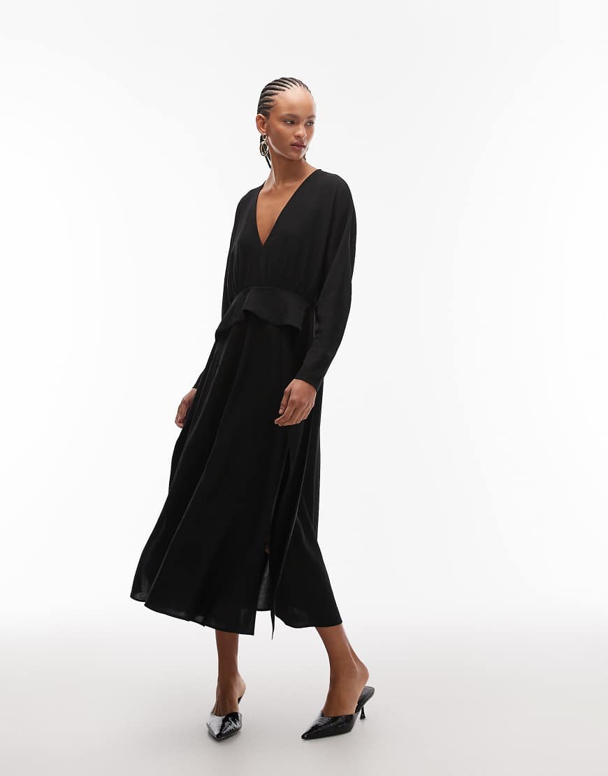 ARKET - Maxi-Schößchenkleid in Schwarz mit weiten Ärmeln von Arket