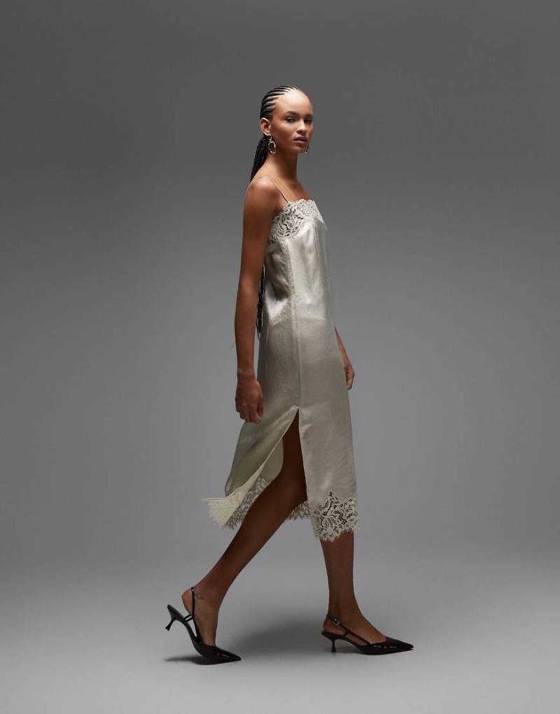 ARKET - Midi-Trägerkleid aus Spitze in Hellbeige-Neutral von Arket