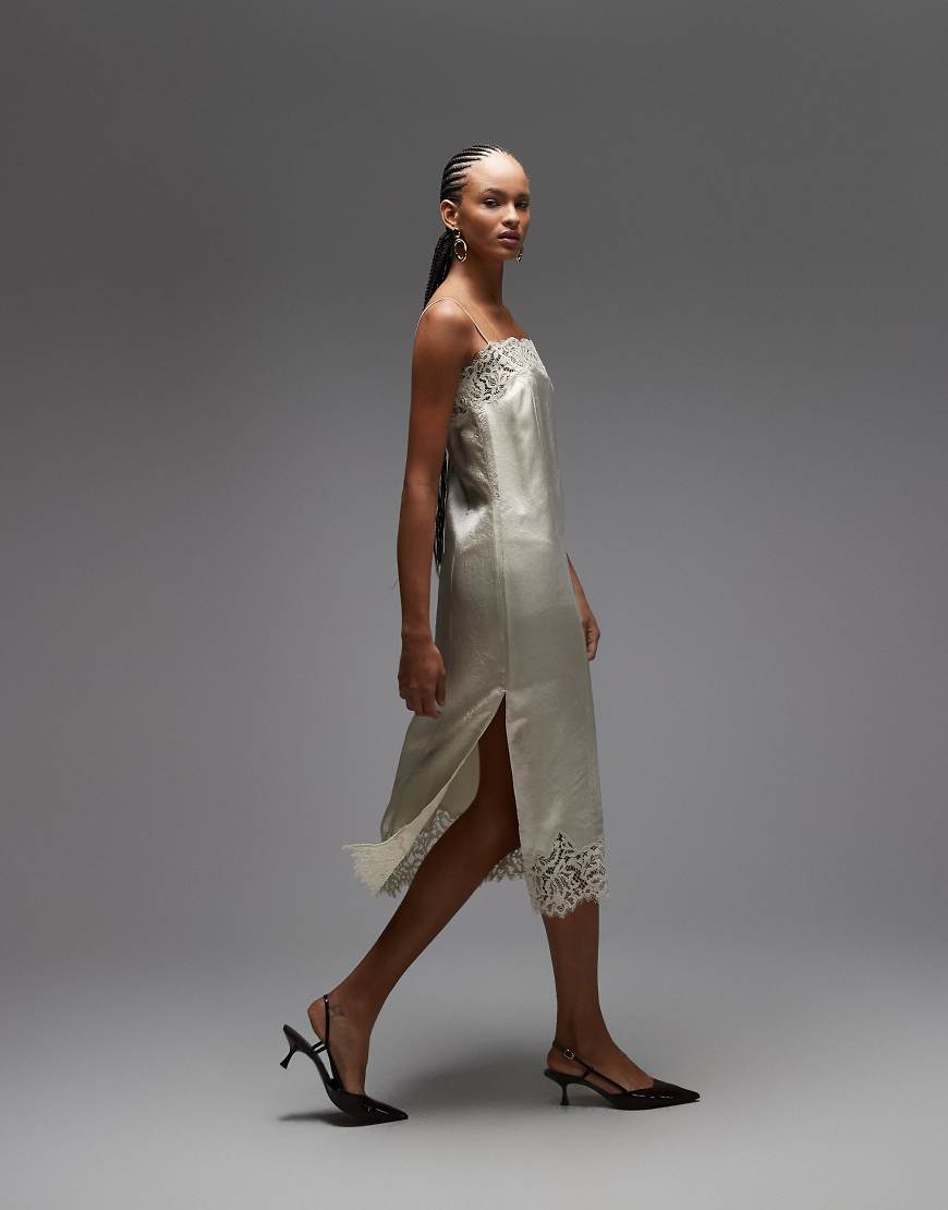 ARKET - Midi-Trägerkleid aus Spitze in Hellbeige-Neutral von Arket