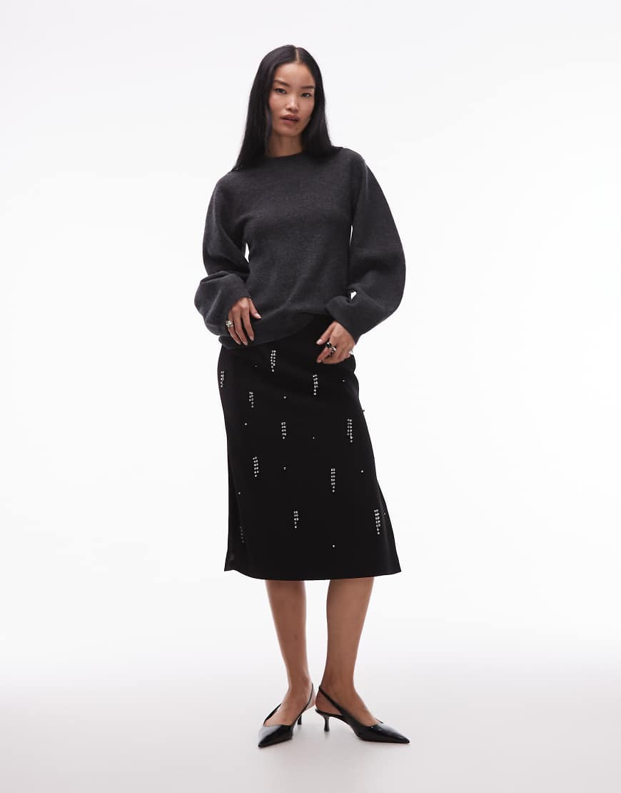 ARKET - Midirock in Schwarz mit Schmucksteinen und Fransen von Arket