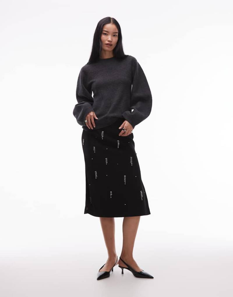 ARKET - Midirock in Schwarz mit Schmucksteinen und Fransen von Arket