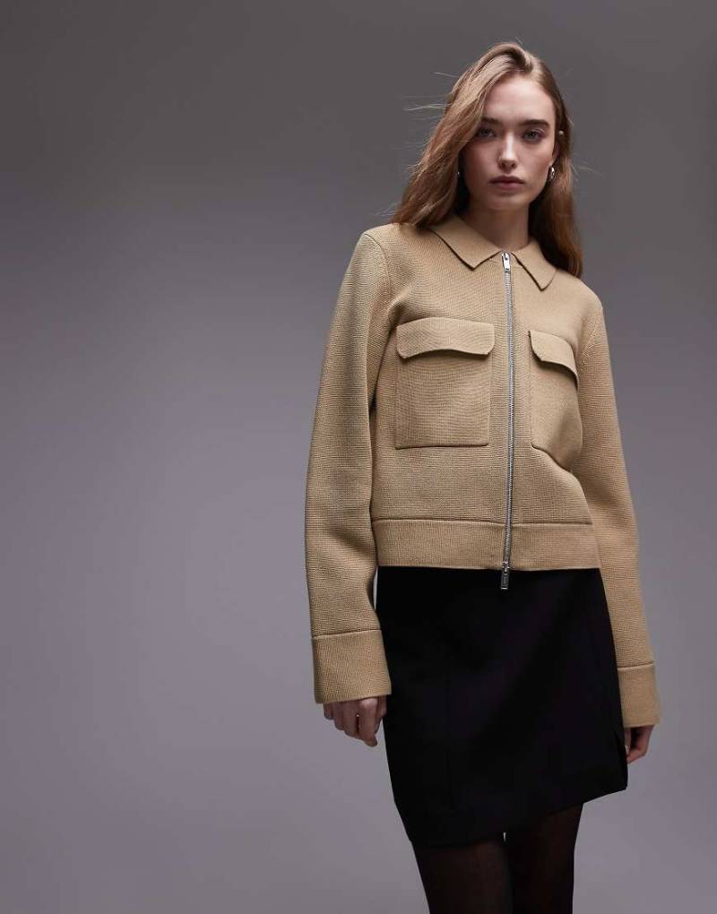 ARKET - Kompakte Utility-Strickjacke aus reiner Baumwolle in Dunkelbeige-Neutral von Arket