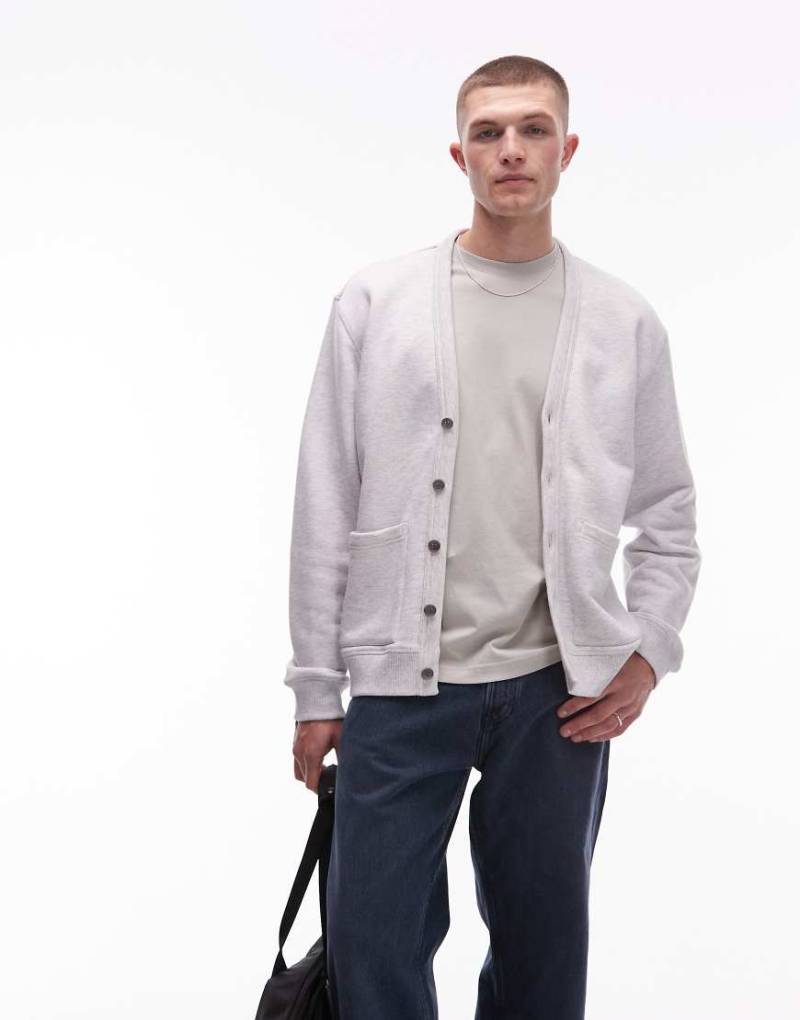 ARKET - Strickjacke aus mittelschwerem Terry in Hellgrau mit V-Ausschnitt-Schwarz von Arket