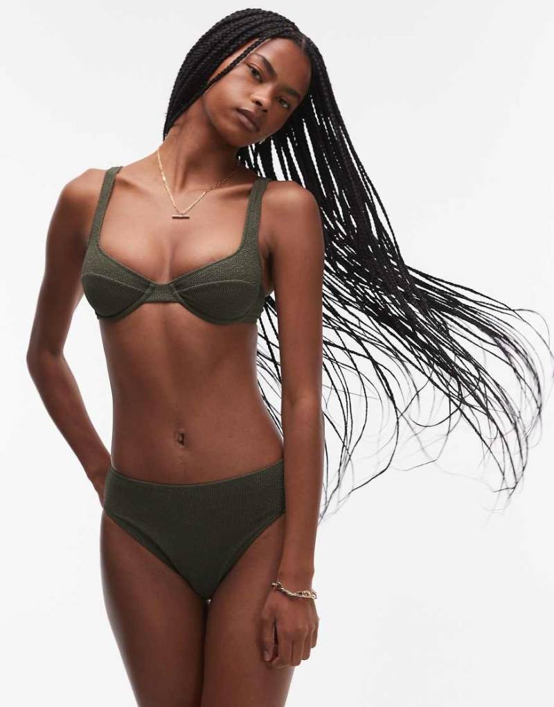 ARKET - Mix & Match - Bikinihose mit Blasen-Knitterstruktur in Dunkelgrün von Arket