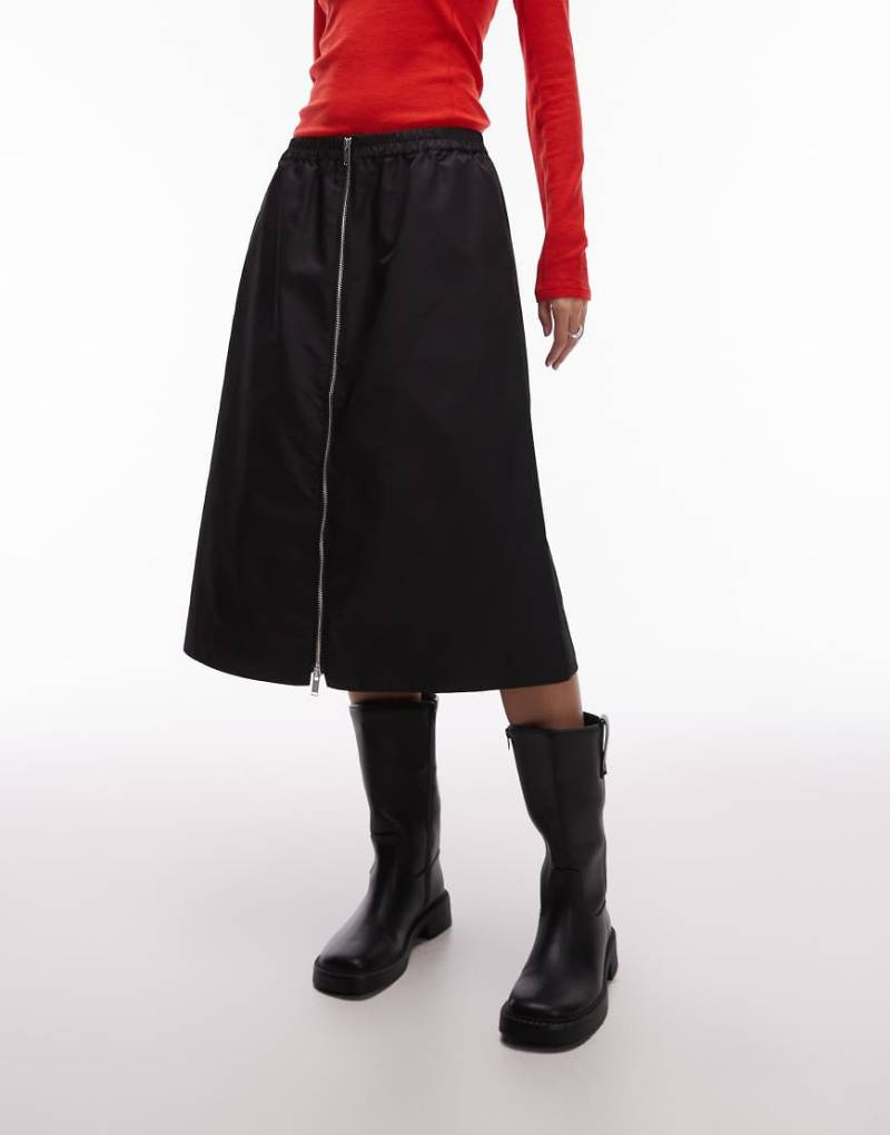 ARKET - Nylon-Midirock in Schwarz mit durchgehendem Reißverschluss von Arket