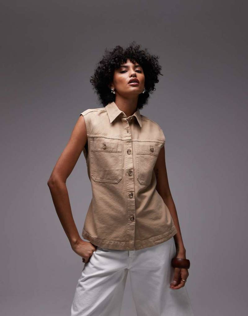 ARKET - Oversize-Weste im Workwear-Stil aus reiner Baumwolle in Beige mit Gürteldetail-Neutral von Arket