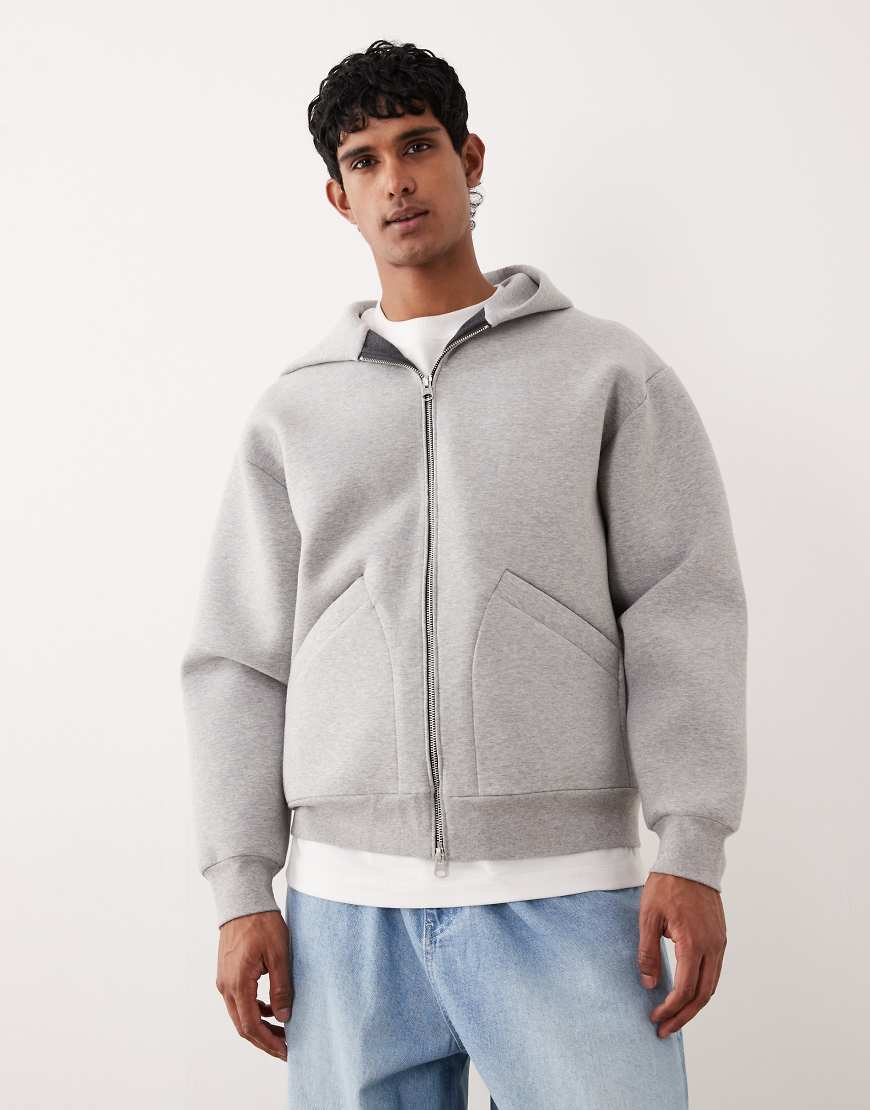 ARKET - Pure Cotton - Kapuzenjacke in Grau aus Stoff in Neoprenoptik mit Reißverschluss von Arket