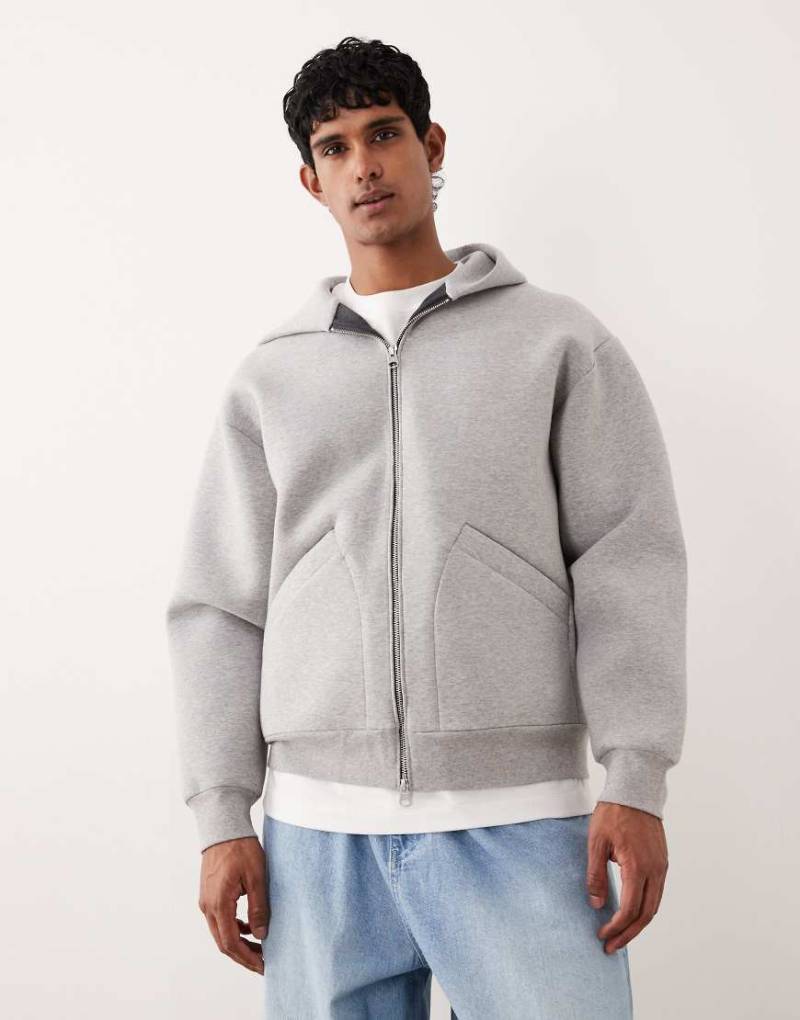 ARKET - Pure Cotton - Kapuzenjacke in Grau aus Stoff in Neoprenoptik mit Reißverschluss von Arket