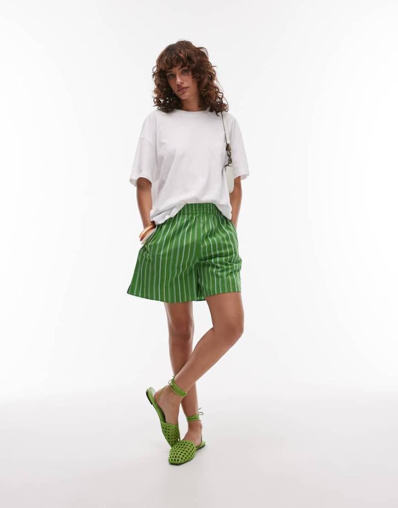 ARKET - Shorts aus reiner Baumwolle in gestreiftem Grün mit elastischem Bund von Arket