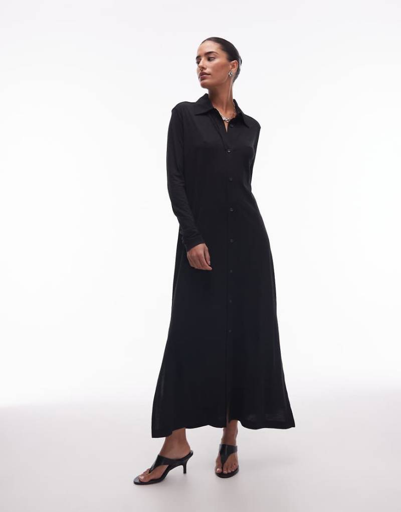 ARKET - Maxi-Hemdblusenkleid aus Jersey in Schwarz von Arket