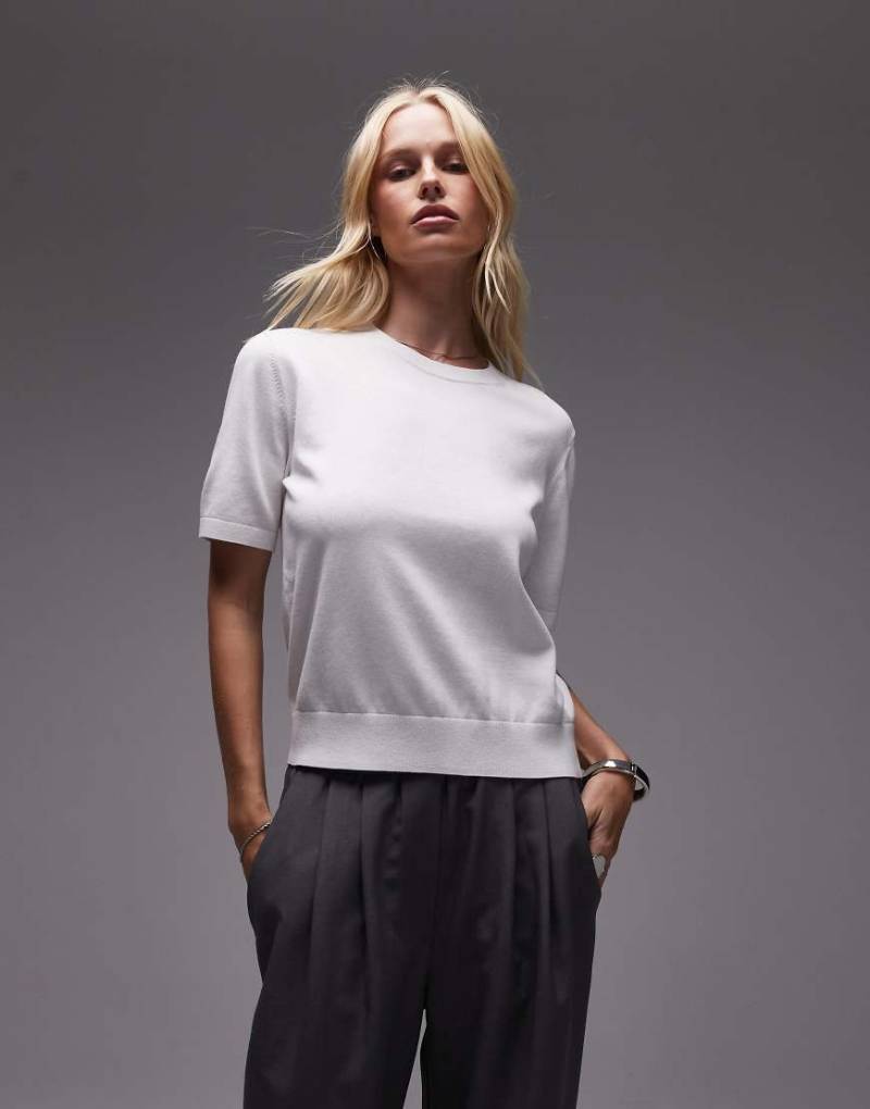 ARKET - Strick-T-Shirt aus reiner Baumwolle in Wollweiß von Arket