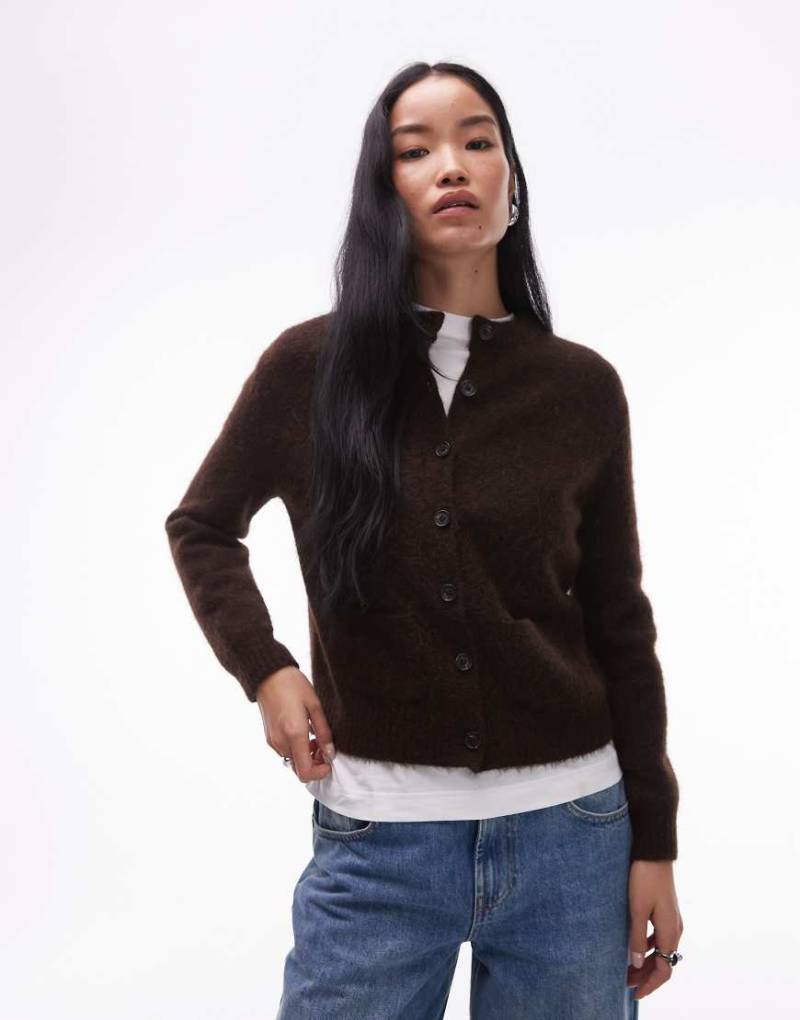 ARKET - Strickjacke aus Alpaka und Wolle in Dunkelbraun mit Fronttaschen-Marineblau von Arket