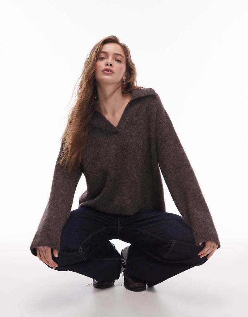 ARKET - Strickpullover aus Alpaka-Woll-Mix in meliertem Braun mit Polokragen von Arket