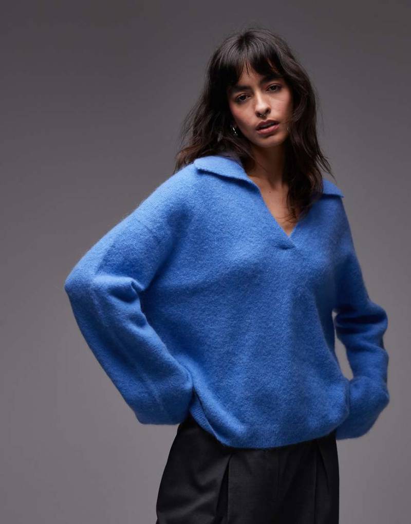 ARKET - Strickpullover aus Alpakawollmix mit Polokragen in Hellblau-Schwarz von Arket