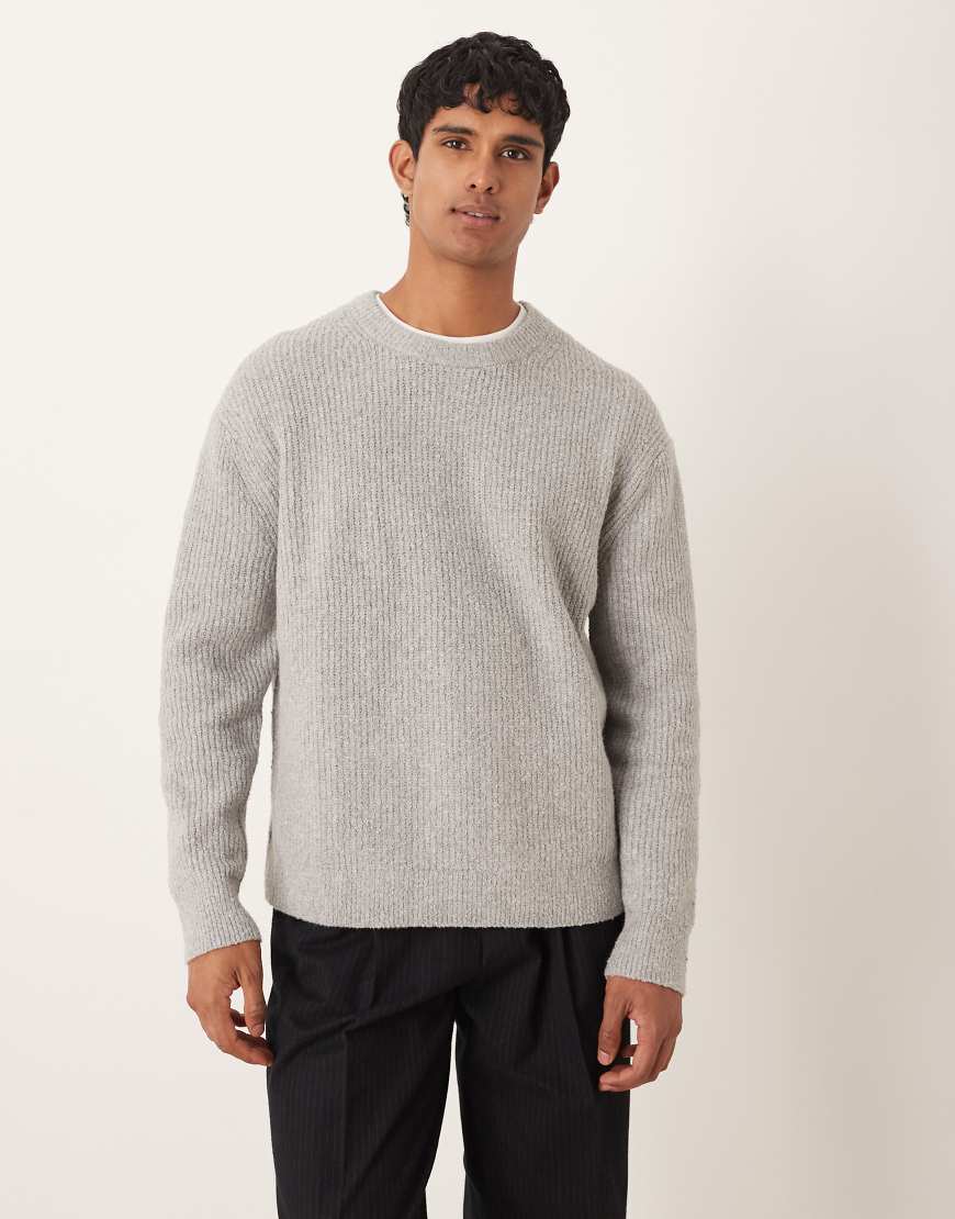 ARKET - Strickpullover in meliertem Grau mit breiter Rippenstruktur von Arket