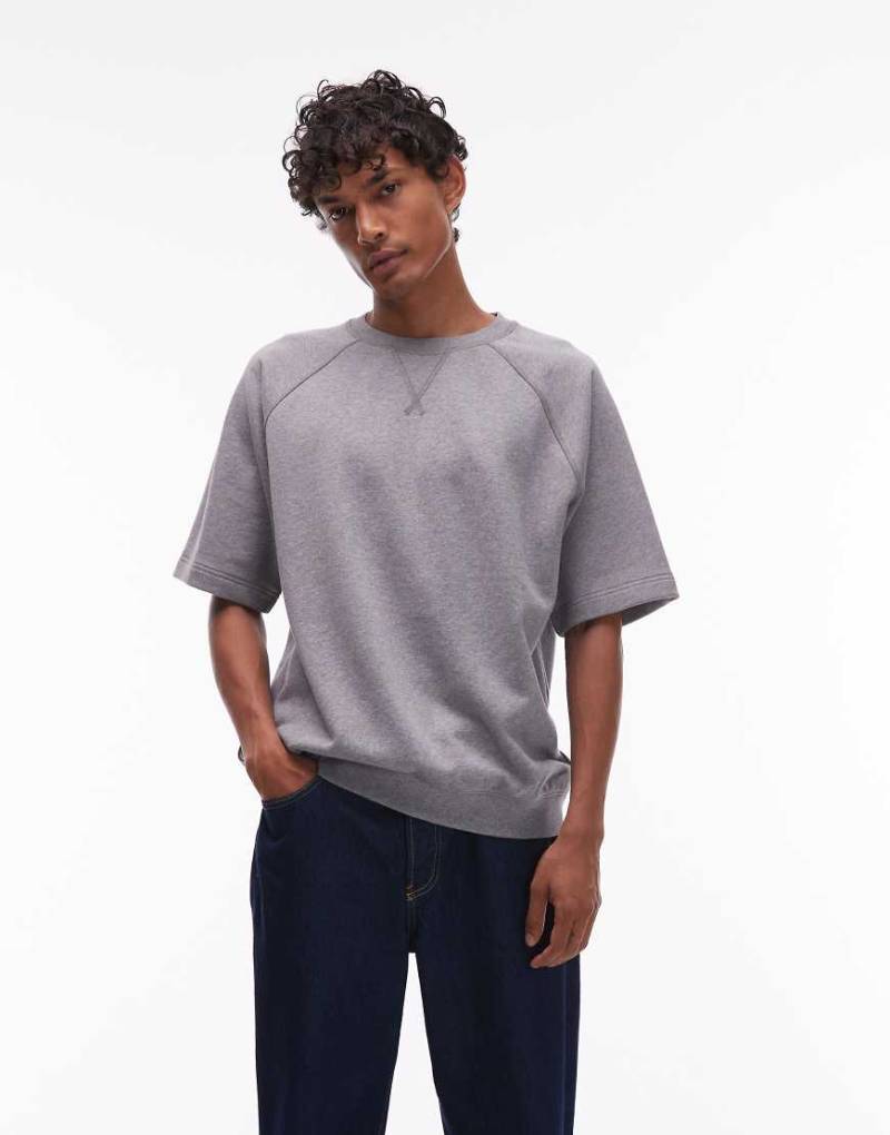 ARKET - Sweatshirt aus Jersey-Loopback in meliertem Grau mit kurzen Raglanärmeln von Arket